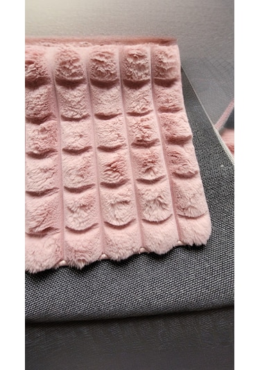 Dekoratif Bubble Peluş Post Halı Beyaz 111p Pudra Pembe