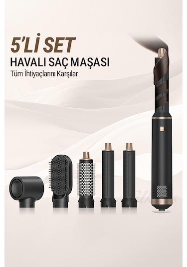 VeryFit WT638 5 in 1 Hava Üflemeli Saç Düzleştirici Şekillendirici ve Saç Kurutma Fön Makinesi Bakım Seti