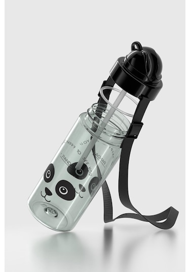 Renga Taffy Desenli 500 Ml Askılı Pipetli Tritan Çocuk Matara 912080 Siyah Siyah