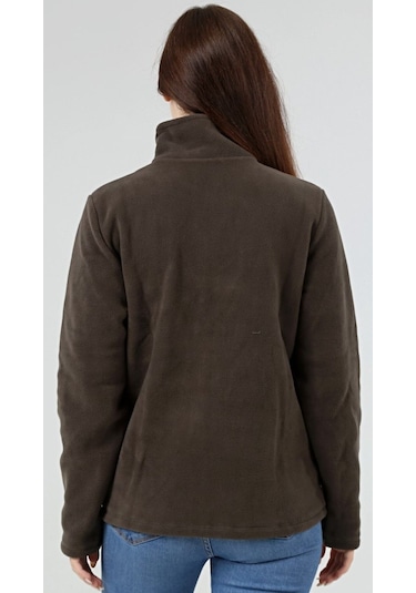 Genius Store Tam Fermuarlı Outdoor 3 Cepli Spor Kadın Polar Ceket Haki