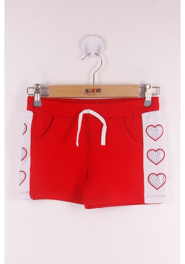 Toontoy Kız Çocuk Kalp Nakışlı Şort Kırmızı