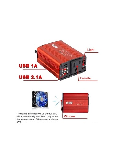 Ulzyvf 150w Araç İnvertörü - 12v'dan 110v'a Çift Usb'li Otomobil, Kamyon, Karavan Dönüştürücü