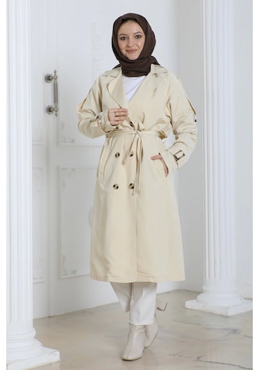 Kadın Trençkot Kuşaklı / M0109 - Krem Krem
