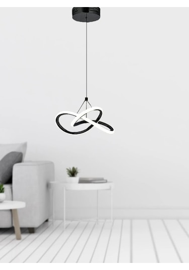 Modern Tekli Sarkıt Power Led Avize Siyah Beyaz Işık Ledli Avize Siyah