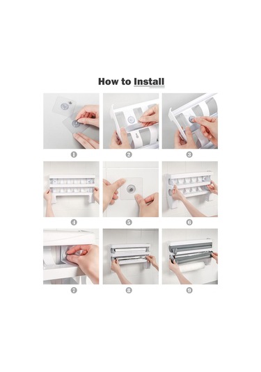 3'ü 1 Arada Mutfak Depolama Rafı Plastik Sarma Folyo Dispenseri Film Depolama Rafı Kesici Kağıt Havlu Tutucu Rulo Kağıt Havlu Rafı Gümüş