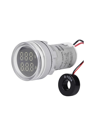 Beyaz Voltmetre + Ampermetre Ac12-500v 0-100a 22 Mm