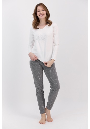 Arnetta Krem Love Puantiyeli Kadın Pijama Takımı 5274-27864
