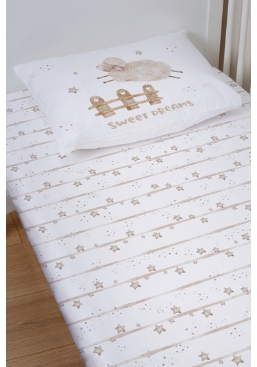 Organik Bebek Boy Lastikli Çarşaf Seti 70x130 - Mışıl Mışıl Kuzucuk