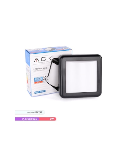 ACK 4W LED Duvar Apliği 6500K Beyaz Işık Siyah Kasa Dekoratif Duv Siyah