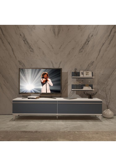 Decoraktiv Eko 4 Mdf Std Silver Tv Ünitesi Tv Sehpası Beyaz - Antrasit