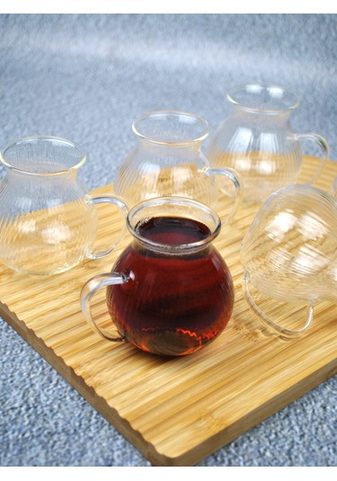 6'lı Keyfi Ala Çay Bardağı Kulplu Çay Takımı Tombul Bardak