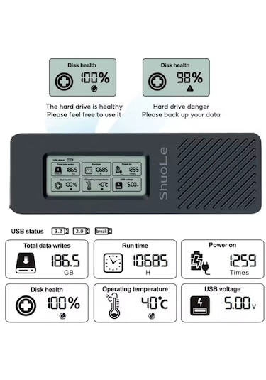 M.2 Ssd Muhafaza Adaptörü Akıllı Lcd Ekranlı, Usb 3.2 Gen 2 Type-c