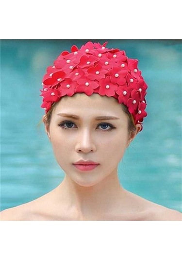 Artfulabode Yüzme Yapımı Üç Sones Kırmızı Kadınlar İnci İçin El Çiçek Boyutlu Bonesi Ob Kırmızı