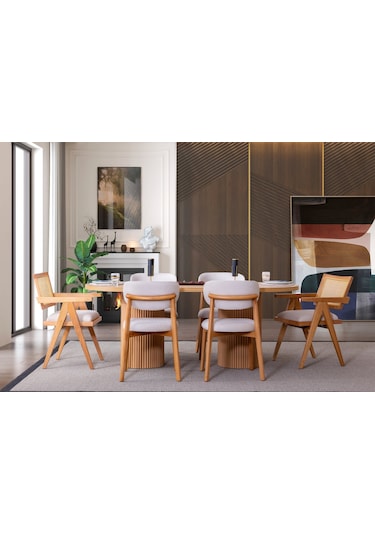 Stella İskandinav Natural Ahşap Masa Sandalye Takımı 90x200 Natural