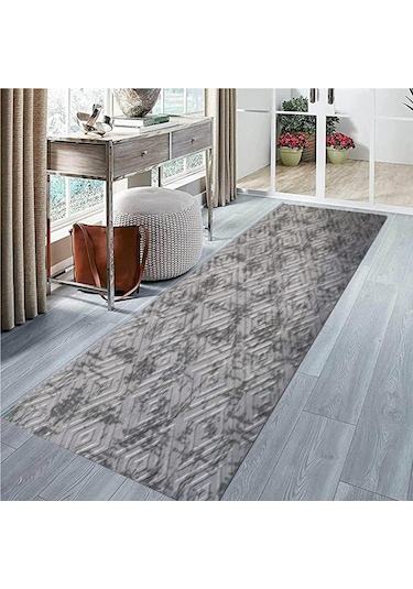 Gri Kaymaz Tabanlı Kesme Yolluk Koridor Mutfak Salon Halısı Süper Kalite