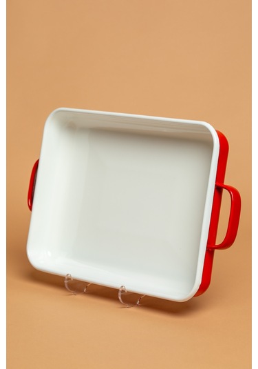 La Vita Rossa Vintage Emaye Kulplu Kırmızı Fırın Tepsisi Ebutay Kırmızı
