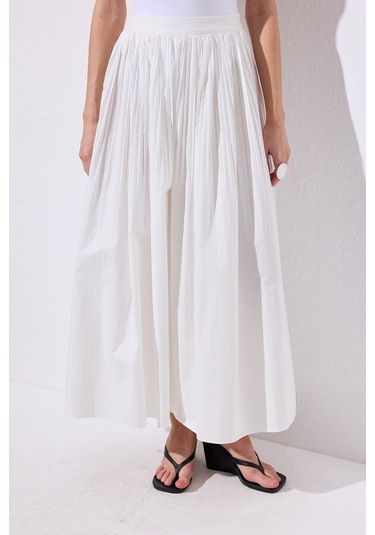 Piliseli Geniş Etek Ekru Ekru