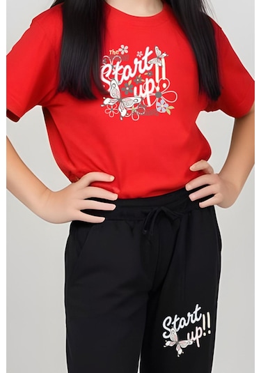 Fyk Kids Kız Çocuk Baskılı Start Up Alt-üst Pijama Takımı Kırmızı
