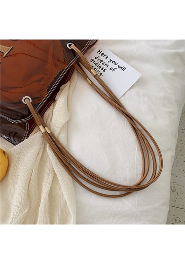 Moda Kadın Şeffaf Pvc Omuz Çantaları Jöle Şeker Rengi Büyük Kapasiteli El Çantası Tote Kahverengi