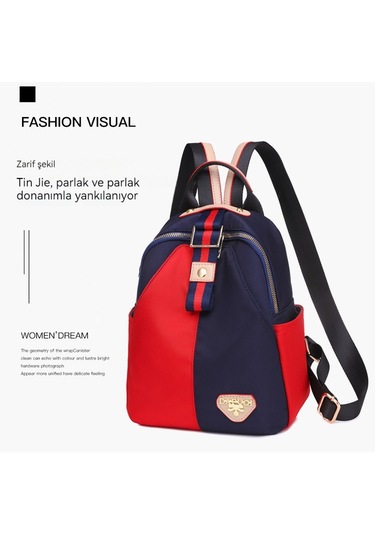 Kontrast Renkli Gündelik Kadın Sırt Çantası-koyu Mavi Koyu Mavi
