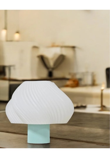 Aura Modern Tasarım Masa Lambası , Komidin Aydınlatma Şık Abajur - Su Yeşili Beyaz Çok Renkli
