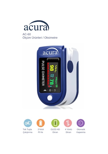 Acura Ac-60 Oksimetre Oled Ekranlı Nabız Ve Oksijen Ölçer