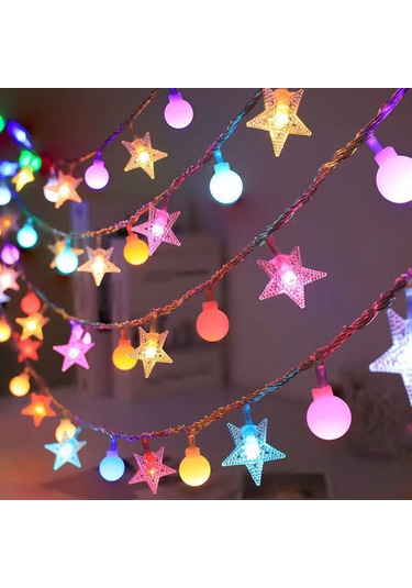 Honmex Renkli Led Yıldız Işık Zinciri, Usb Sabit Aydınlatma, 6m 40 Işık, Çadır, Noel, Festivite Dekorasyonu Diğer