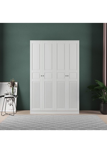 Nil 4 Kapaklı Eko Bazalı Gardırop - Mdf Kapak Beyaz