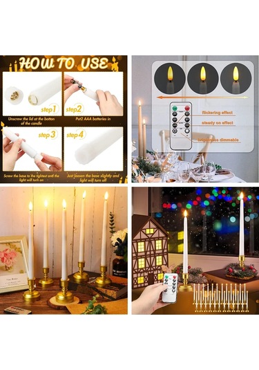 Alevsiz Led Konik Mumlar Uzaktan Titreşen Elektronik Mum Noel Cadılar Bayramı 12pcs Ivory Fildişi