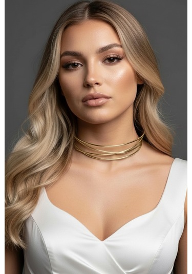 Caş Dekorasyon Altın Renk Metal Choker Kolye Altın