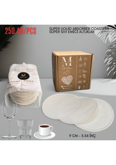 Kağıt Bardak Altlığı Cam Bardak Altlığı 90 Mm Yuvarlak 250 Adet Beyaz