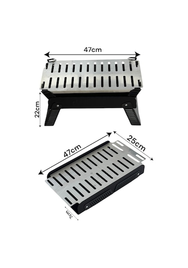 Paslanmaz Izgaralı Portatif Katlanır Mangal 47x25cm Model X1