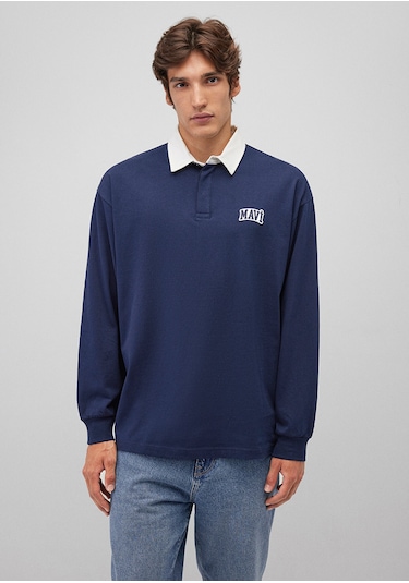 Mavi - Mavi Logo Baskılı Lacivert Polo Sweatshirt 0s10172-70497 Lacivert