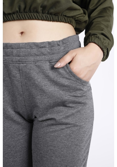 Kadın Gri Ön Arka Cep Gizli İpli Lastikli Rahat Pantolon Eşofman Altı 21kesapant 001