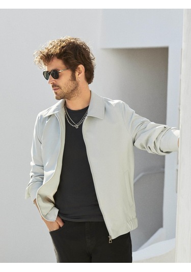 Dufy Gri Erkek Regular Fit Düz Klasik Yaka Bomber Mont - 104404-Gri