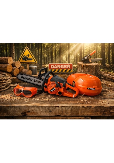 Baretli Ve Gözlüklü Sesli Hızar Seti Oyuncak Power Saw Set