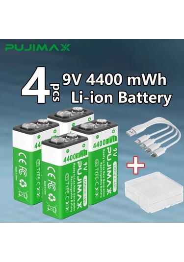 Globalbloom Pujımax 9v 4400mah Şarj Edilebilir Lityum Pil Type-c Kablolu 2 Adet