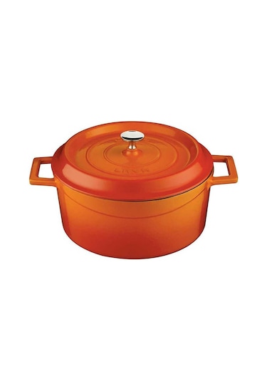 Lava 24Cm Yuvarlak 24Cm Sığ 2Li Demir Döküm Tencere Seti Turuncu