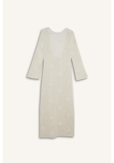 Defacto Regular Fit Uzun Kollu Dantelli Maxi Plaj Elbisesi-fall İn Love E0603ax25smer103 Ekru