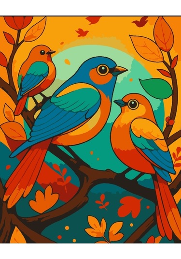 Denic Sayılarla Boyama Seti 40x50 Cm (Çıtalı) Fırça Boya Dahil Numaralı Tuval 3 kuş