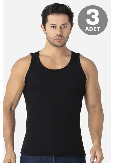 Erkek Siyah Fitilli Kaşkorse Atlet 3'lü Paket Esnek Ve Yumuşak Kumaş Siyah