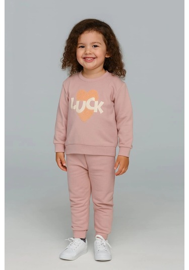 Luck Kalpli %100 Pamuk Çocuk Eşofman Takımı Gül Kurusu