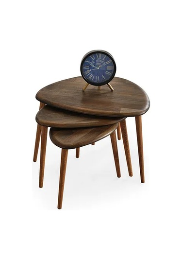 Favdecor Masif Doğal Ahşap Zigon Sehpa 3'lü Set Koyu Meşe