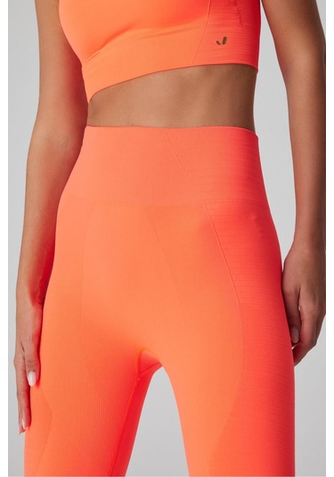 Jerf Gela Yüksek Bel, Esnek Ve Toparlayıcı Spor Tayt Neon Mercan 001