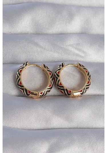 Dodes Dodes Pirinç Gold Renk Siyah Etnik Desenli Halka Küpe Tg27bkp9073 Çok Renkli