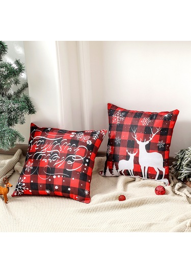 Xindoker Deer Head Desenli Linen Kırlent Yastık Kılıfı - Noel Dekorasyonu, Ev Ve Araba İçin, 45x45 Cm, Doğal Kumaş Diğer