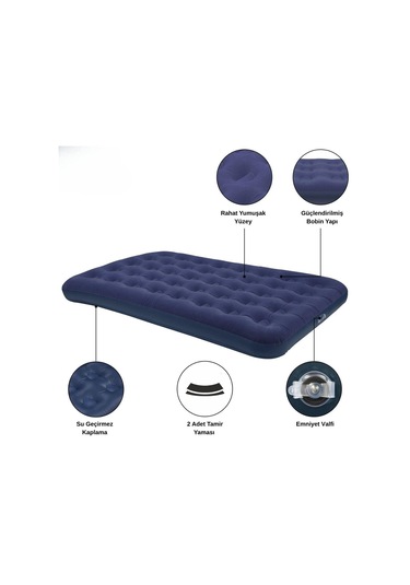 Madfox Tritech Luftbett Double Çift Kişilik Şişme Yatak Lacivert