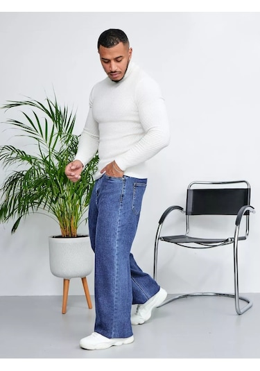 Sagezza Düz Boru Paça Geniş Jean 222840115 Mavi