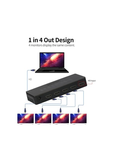 4k 30hz Hdmı Dağıtıcı - 1 Giriş 4 Çıkış, Ses Ve Video Senkronizasyonu, Kolay Kurulum