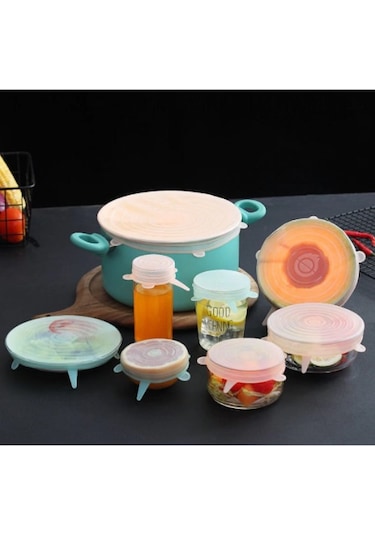 Silikon Yemek Saklama Kapak Seti 6 Adet Çok Renkli